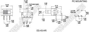 ES-5AS-HR-H (DPDT) переключатель герметичный сверхминиатюрный движковый угловой горизонтальный (ВКЛ-ВЫКЛ-ВКЛ); DPDT; ON-OFF-ON