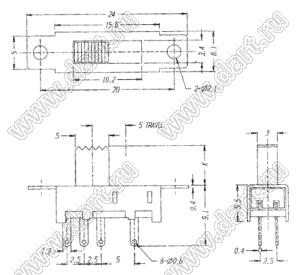 SS-22J08-G3 переключатель движковый; 2P2T; V max.=50В; I max=30мА