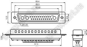 25W3P0S0xxx000 корпус вилки D-SUB комбинированной; 22_сигнальн.конт.; 3_увелич.конт.; с отверстиями диаметром 3,05 мм на кожухе