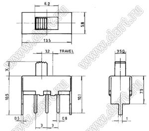 SS-12F58-G7 переключатель движковый прямой 1P2T