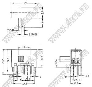 SK-23D03-G8 переключатель движковый угловой 2P3T