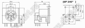 DS-6-03 (DIN-6) розетка (гнездо) DIN на плату угловая; 6-конт.