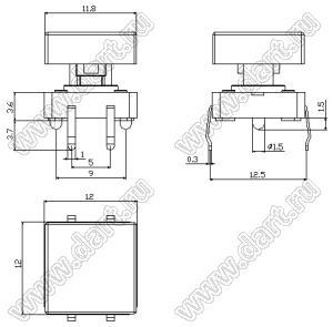 TS1273G2 кнопка тактовая с толкателями синим и прозрачным; 12x12x7.3мм