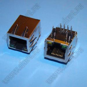 SK02-111008NLX3 (C0072-88AYQB05R)-SOCKET гнездо RJ-45 8P8C на плату с развязкой, фильтрами и светодиодами