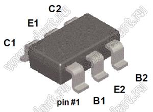 FMBM5401 (TSOT23-6) транзистор биполярный; PNP; Iк=0,6А; Uкэо=150В; hFE min.=60 (min); hFE max.=240 (min); F=100МГц; Pd=0,7mW