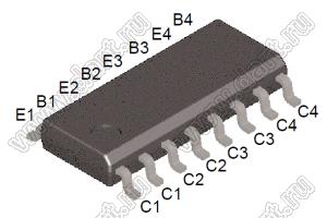 MMPQ3906 (SOIC-16) транзистор биполярный; PNP; Iк=0,2А; Uкэо=40В; hFE min.=75 (min); F=200МГц; Pd=0,8mW