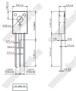 BD238 (TO-126) транзистор биполярный широкого применения; Uкэ=80В; Uкбо=100В; Iк=2А; h21=40...