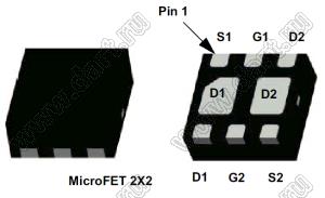FDMA507PZ (MicroFET) транзистор полевой с изолированным затвором; P-канал; Uси=20В; Iи=7,8А; R=24(Ом)