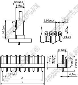 2114S-10 (PWL2-10, A3962-10A, MV-396™ Molex 0359781010) вилка прямая на плату, шаг 3,96 мм, 10 контактов; шаг 3,96мм; пластик; 10-конт.