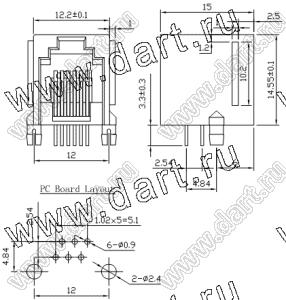 5512-66-100-001-L-SOCKET блок розеток RJ-45 4p4c 2x1 неэкранированных