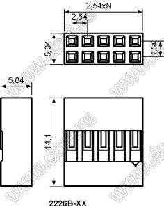 C8-2* 5Y (2226B-10, BLD-2x5, BLD-10) корпус двухрядной розетки на кабель; шаг 2,54мм; полистирол, усиленный стекловолокном UL-94V-2; 10-конт.