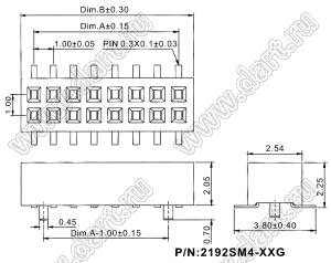 2192SM4-068G розетка двухрядная на плату для поверхностного (SMD) монтажа; шаг 1,00 x 1,00 мм; (2x34) конт.