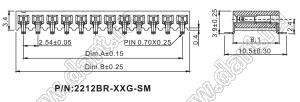 2212BR-02G-SM розетка с боковым входом однорядная (гнездо) на плату для поверхностного (SMD) монтажа, шаг 2,54 мм, 2 конт.