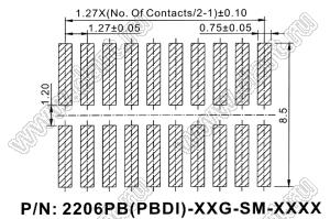 2206PBDI-026G-SM-2888 вилка открытая прямая двухрядная приподнятая на плату для поверхностного (SMD) монтажа; 26-конт.; P=1,27x2,54мм