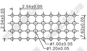 2214TB-36G-07 розетка двухрядная прямая (гнездо) на плату для монтажа в отверстия, высота изолятора 5,0 мм; шаг 2,54 x 2,54 мм; C=7,62 мм; 2х18 конт.