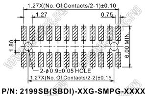 2199SB-098G-SMPG-2020 вилка открытая прямая двухрядная на плату для поверхностного (SMD) монтажа; шаг 1,27 x 1,27 мм; (2x49) конт.