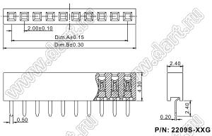 2209S-29G (PBS2-29, DS1026-01-1x29S8BV) розетка прямая однорядная (гнездо) на плату для монтажа в отверстия, шаг 2,00 мм, 29 конт.; P=2,0мм; 29-конт.