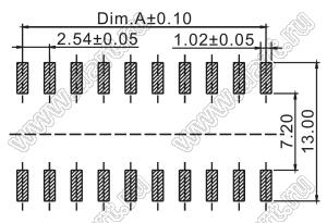 2214ВR-76G-SM (2259-0238ANG0MUT01) розетка с боковым входом двухрядная (гнездо) на плату для поверхностного (SMD) монтажа, шаг 2,54 x 2,54 мм, 2х38 конт.; шаг 2.54мм; P=2,54мм