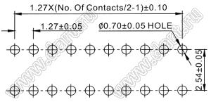 2206PBDI-070G-2148 вилка открытая прямая двухрядная с двойным изолятором на плату для монтажа в отверстия; 70-конт.; P=1,27x2,54мм