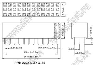 2234S-021G-85 (3x7) розетка трехрядная прямая (гнездо) на плату для монтажа в отверстия, шаг 2,54 x 2,54 мм, 3х7 конт.