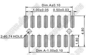 2192SM4-100G розетка двухрядная на плату для поверхностного (SMD) монтажа; шаг 1,00 x 1,00 мм; (2x50) конт.