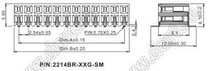 2214ВR-08G-SM (2259-0204ANG0MUT01) розетка с боковым входом двухрядная (гнездо) на плату для поверхностного (SMD) монтажа, шаг 2,54 x 2,54 мм, 2х4 конт.; шаг 2.54мм; P=2,54мм