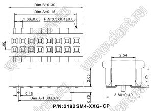 2192SM4-020G-CP розетка двухрядная на плату для поверхностного (SMD) монтажа с захватом; шаг 1,00 x 1,00 мм; (2x10) конт.