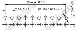 2215R-28G-383970 (2x14) вилка открытая угловая с увеличенным изолятором двухрядная на плату для монтажа в отверстия, шаг 2,54 x 2,54 мм, 2х14 конт.