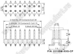 2213SM-74G-6036-CP вилка открытая прямая двухрядная приподнятая с направляющими на плату для поверхностного (SMD) монтажа с захватом; шаг 2,54 x 2,54 мм; (2x37) конт.