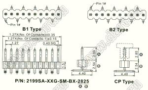 1999S-104G-635 розетка прямая четырехрядная (гнездо) на плату для монтажа в отверстия; шаг 2,00 x 2,00 мм; (4x26) конт.