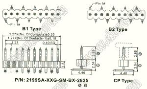 1999S-052G-635 розетка прямая четырехрядная (гнездо) на плату для монтажа в отверстия; шаг 2,00 x 2,00 мм; (4x13) конт.