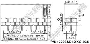 2203SDI-078G-935 розетка прямая трехрядная с двойным изолятором (гнездо) на плату для монтажа в отверстия, шаг 2,00 x 2,00 мм А=3,8мм, В=9,35мм, 3х26 конт.