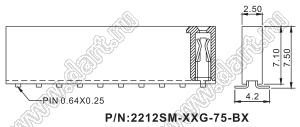 2212SM-02G-75-B2 розетка прямая однорядная (гнездо) на плату для поверхностного (SMD) монтажа, высота изолятора 7,5 мм; шаг 2,54 мм, 2 конт.