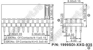 1999SDI-060G-935 розетка прямая четырехрядная с двойным изолятором (гнездо) на плату для монтажа в отверстия, шаг 2,00 x 2,00 мм А=3,8мм, В=9,35мм, 4х15 конт.