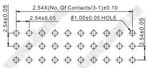 2233DI-039G-2616 (3x13) вилка открытая прямая с двойным изолятором трехрядная на плату для монтажа в отверстия, шаг 2,54 x 2,54 мм, 3х13 конт.