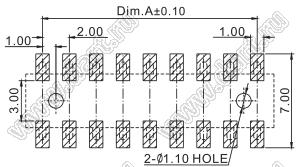 2207SM-14G-45-PG (2x7) розетка прямая двухрядная (гнездо) на плату для поверхностного (SMD) монтажа, шаг 2,00 x 2,00 мм, высота 4,5 мм, 2x7 конт. с направляющими в плату