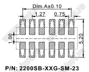 2200SB-070G-SM-23 розетка прямая двухрядная (гнездо) для поверхностного (SMD) монтажа на плату; шаг 1,27мм; P 1,27x1,27мм; 2x35-конт.