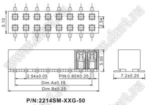 242214SM-48G-50 розетка двухрядная прямая (гнездо) на плату для поверхностного (SMD) монтажа, высота 5,0 мм; шаг 2,54 x 2,54 мм, 2х24 конт.