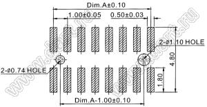 2192SM3-076G розетка двухрядная на плату для поверхностного (SMD) монтажа с направляющими; P=1,00 x 1,00мм; 76-конт.