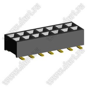 2207SM-14G-24 (2x7) розетка прямая двухрядная (гнездо) на плату для поверхностного (SMD) монтажа, шаг 2,00 x 2,00 мм, высота 2,4 мм, 2x7 конт.