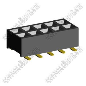 2207SM-10G-24 (2x5) розетка прямая двухрядная (гнездо) на плату для поверхностного (SMD) монтажа, шаг 2,00 x 2,00 мм, высота 2,4 мм, 2x5 конт.