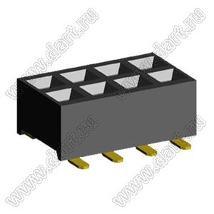 2207SM-08G-24 (2x4) розетка прямая двухрядная (гнездо) на плату для поверхностного (SMD) монтажа, шаг 2,00 x 2,00 мм, высота 2,4 мм, 2x4 конт.