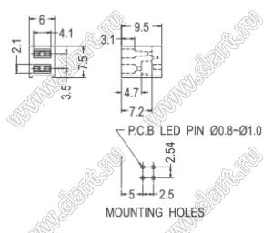 LED-521 держатель двух светодиодов на плату угловой; нейлон-66 (UL); черный