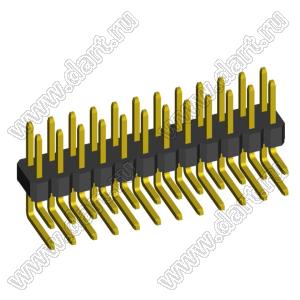 2213R-24G (PLD-24R) вилка открытая угловая двухрядная на плату для монтажа в отверстия; шаг 2.54мм; P=2,54мм; 24-конт.