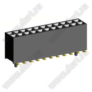 2200SB-022G-SM-45-PG Розетка прямая двухрядная (гнездо) для поверхностного (SMD) монтажа на плату с направляющими, шаг 1,27x1,27мм, h=4,5мм; 2x11конт.