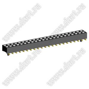 2207SM-44G-24-PG (2x22) розетка прямая двухрядная (гнездо) на плату для поверхностного (SMD) монтажа, шаг 2,00 x 2,00 мм, высота 2,4 мм, 2x22 конт. с направляющими в плату