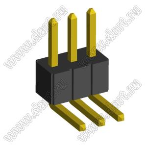2199RA-03G-302523 (PLL1.27R-3) вилка штыревая открытая угловая однорядная на плату для монтажа в отверстия, шаг 1,27мм, 1x3 конт.