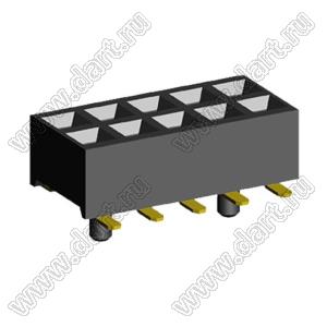 2207SM-10G-24-PG (2x5) розетка прямая двухрядная (гнездо) на плату для поверхностного (SMD) монтажа, шаг 2,00 x 2,00 мм, высота 2,4 мм, 2x5 конт. с направляющими в плату