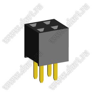 2207S-04G (2x2) (PBD2-4) розетка прямая двухрядная (гнездо) на плату для монтажа в отверстия, шаг 2,00 x 2,00 мм, 2х2 конт.