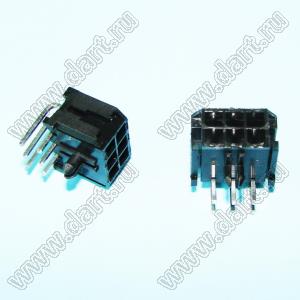 3000WR-2x03P (Micro-Fit 3.0™ MOLEX 043045-0600, MFGK-06, 5561R-06, MF3-6MRA, WW300-R2x3) вилка на плату двухрядная угловая; шаг 3,0мм; 2x3-конт.